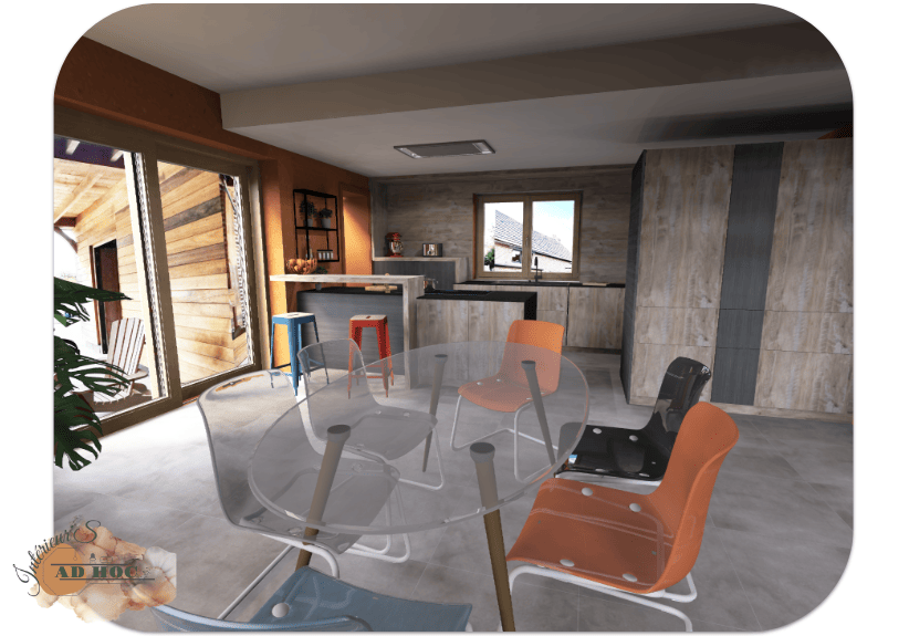 laurence-jaumotte-intérieur's ad hoc-architecte-interieur-charron- cuisine vue salle à manger </p>
<h2><b>Une cuisine familiale pensée pour les enfants</b></h2>
<p> <b> </b>Le projet dans son ensemble:<br />
Ce projet concerne plusieurs pièces du rdch en lien les unes avec les autres. À savoir: le hall actuel la cuisine, la salle à manger, le hall des toilettes et la pièce du bout (multifonction)</p>
<p>M&S souhaitent une transformation totale en déposant 1 ou 2 cloisons</p>
<p>OBJECTIF:<br />
- Modifier l’accès de l’entrée<br />
- Récupérer cet espace pour l'intégrer dans la salle à manger afin de recevoir en grand à son aise<br />
- Nouvel agencement cuisine<br />
- Repenser une nouvelle entrée et ses rangements pour une meilleure organisation familiale<br />
- Repenser un espace multifonction dans la pièce du bout: nouvelle salle de bain au rdch, rangements, jeux enfants, home cinéma, coin papote, coin lecture, chambre d’amis, bureau télétravail<br />
- Revoir le rez-de-chaussez comme un espace ouvert avec la possibilité de cloisonner</p>
<p>ZOOM SUR LA CUISINE:<br />
- M & S cuisinent beaucoup et la cuisine est importante pour le vivre ensemble, les enfants participent également.<br />
- Les repas sont pris dans la cuisine et y recevoir est très précieux. Pour M & S avoir une salle à manger qui ne sert que lors des occasions est un non-sens.</p>
<p>PROPOSITION:<br />
- un plan de travail qui respecte les différentes zones: petit électro, évier, zone de préparation et zone de dépose<br />
- sans oublier la cuisson sur un îlot central afin de cuisiner à plusieurs autour de celui-ci<br />
- un coin bar/repas pour faire les devoirs près de papa et maman ou jouer<br />
- des rangements pour la vaisselle quotidienne, peu profond pour faciliter l'ergonomie. Ces rangements sont placés près du lave-vaisselle et côté salle à manger pour une meilleure circulation.<br />
- la cloison du hall d'entrée a été déposée pour agrandir l'espace salle à manger et pour voir recevoir les amis et la famille sans souci.