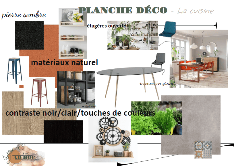 laurence-jaumotte-intérieur's ad hoc-architecte-interieur-charron-planche deco </p>
<h2><b>Une cuisine familiale pensée pour les enfants</b></h2>
<p> <b> </b>Le projet dans son ensemble:<br />
Ce projet concerne plusieurs pièces du rdch en lien les unes avec les autres. À savoir: le hall actuel la cuisine, la salle à manger, le hall des toilettes et la pièce du bout (multifonction)</p>
<p>M&S souhaitent une transformation totale en déposant 1 ou 2 cloisons</p>
<p>OBJECTIF:<br />
- Modifier l’accès de l’entrée<br />
- Récupérer cet espace pour l'intégrer dans la salle à manger afin de recevoir en grand à son aise<br />
- Nouvel agencement cuisine<br />
- Repenser une nouvelle entrée et ses rangements pour une meilleure organisation familiale<br />
- Repenser un espace multifonction dans la pièce du bout: nouvelle salle de bain au rdch, rangements, jeux enfants, home cinéma, coin papote, coin lecture, chambre d’amis, bureau télétravail<br />
- Revoir le rez-de-chaussez comme un espace ouvert avec la possibilité de cloisonner</p>
<p>ZOOM SUR LA CUISINE:<br />
- M & S cuisinent beaucoup et la cuisine est importante pour le vivre ensemble, les enfants participent également.<br />
- Les repas sont pris dans la cuisine et y recevoir est très précieux. Pour M & S avoir une salle à manger qui ne sert que lors des occasions est un non-sens.</p>
<p>PROPOSITION:<br />
- un plan de travail qui respecte les différentes zones: petit électro, évier, zone de préparation et zone de dépose<br />
- sans oublier la cuisson sur un îlot central afin de cuisiner à plusieurs autour de celui-ci<br />
- un coin bar/repas pour faire les devoirs près de papa et maman ou jouer<br />
- des rangements pour la vaisselle quotidienne, peu profond pour faciliter l'ergonomie. Ces rangements sont placés près du lave-vaisselle et côté salle à manger pour une meilleure circulation.<br />
- la cloison du hall d'entrée a été déposée pour agrandir l'espace salle à manger et pour voir recevoir les amis et la famille sans souci.
